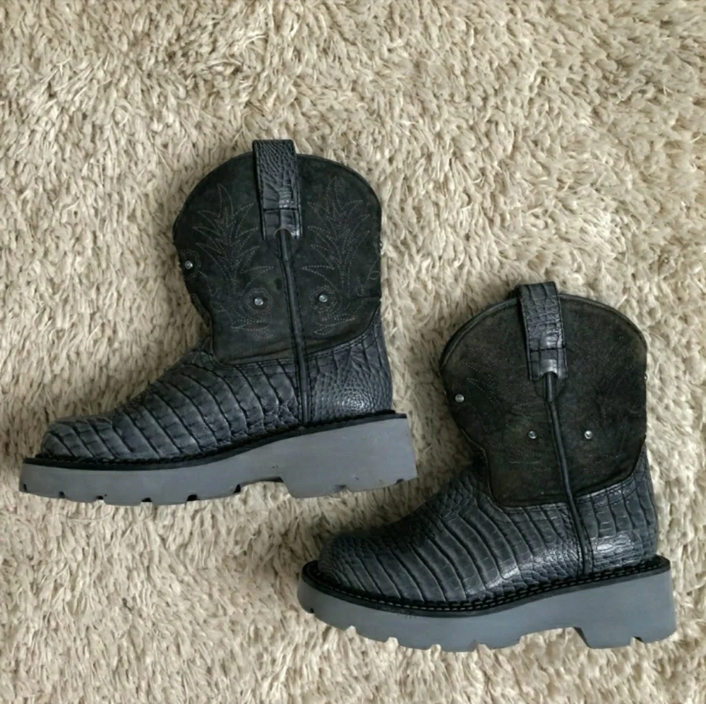 ARIAT Kid's Blue Suede & Croc Western Boots Sz 11
